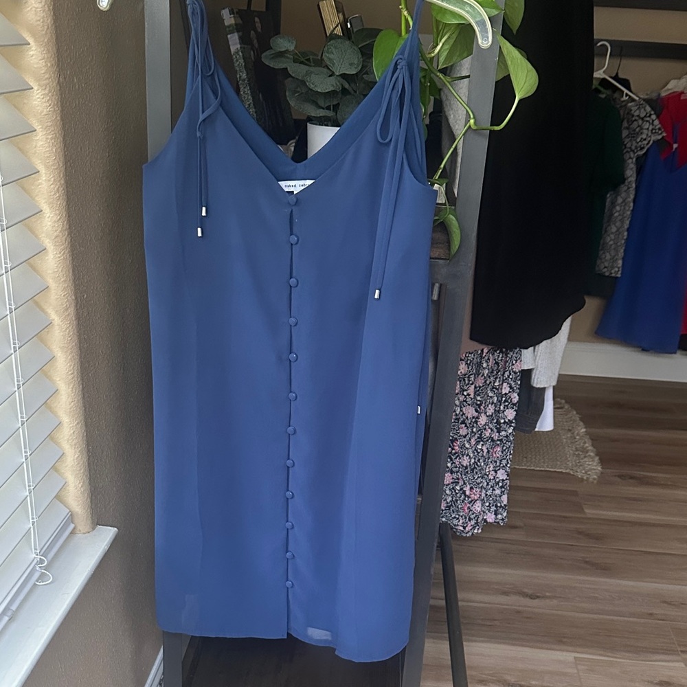 Naked Zebra Blue Mini Dress with Button Detail